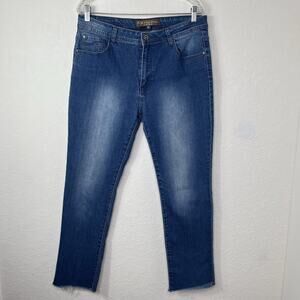 KY Creation high-waist Blue Jeans Straight Leg Raw Hem Size XXL-T5, Cotton blend